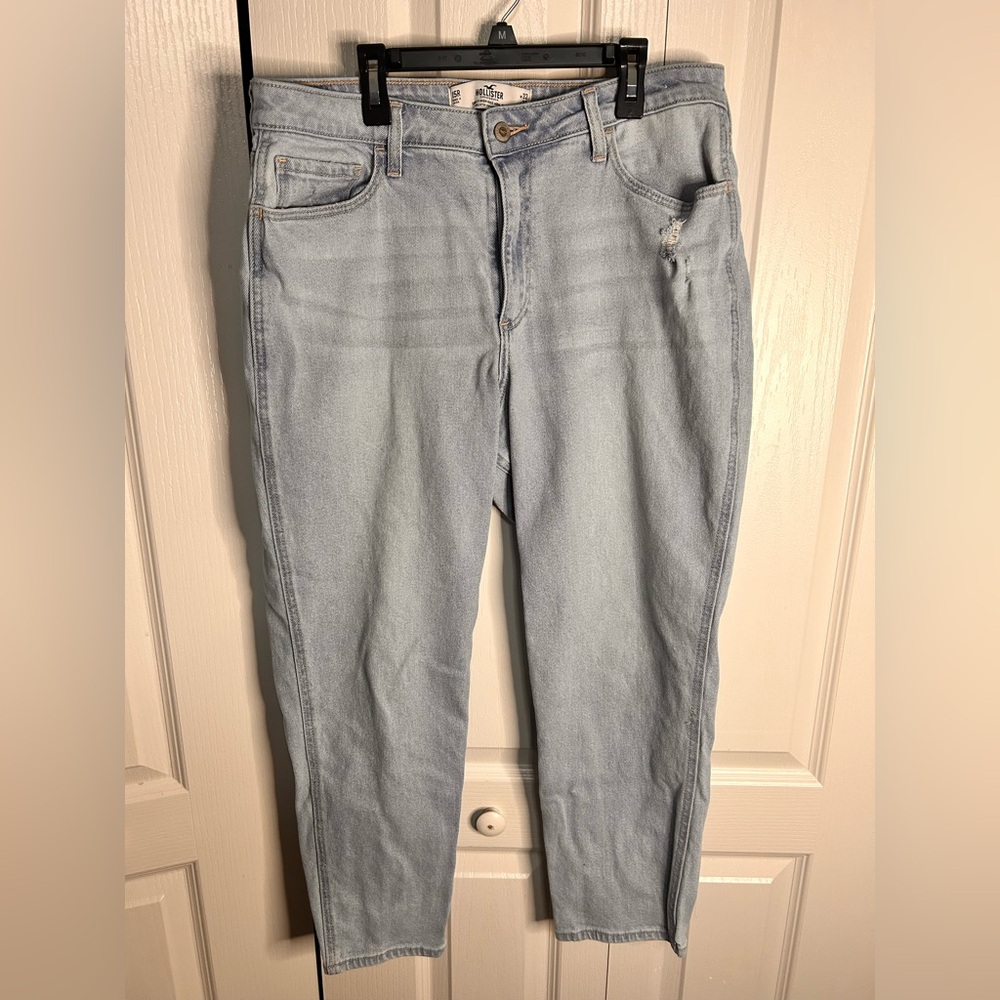 Hollister Curvy High Rise Mom Jeans Womens 15R Blue Vintage Stretch Distressed